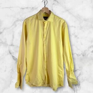 Steven Land Men's 16.5 34/35 Yellow & White 100% Cotton Modern Fit Dress Shirt